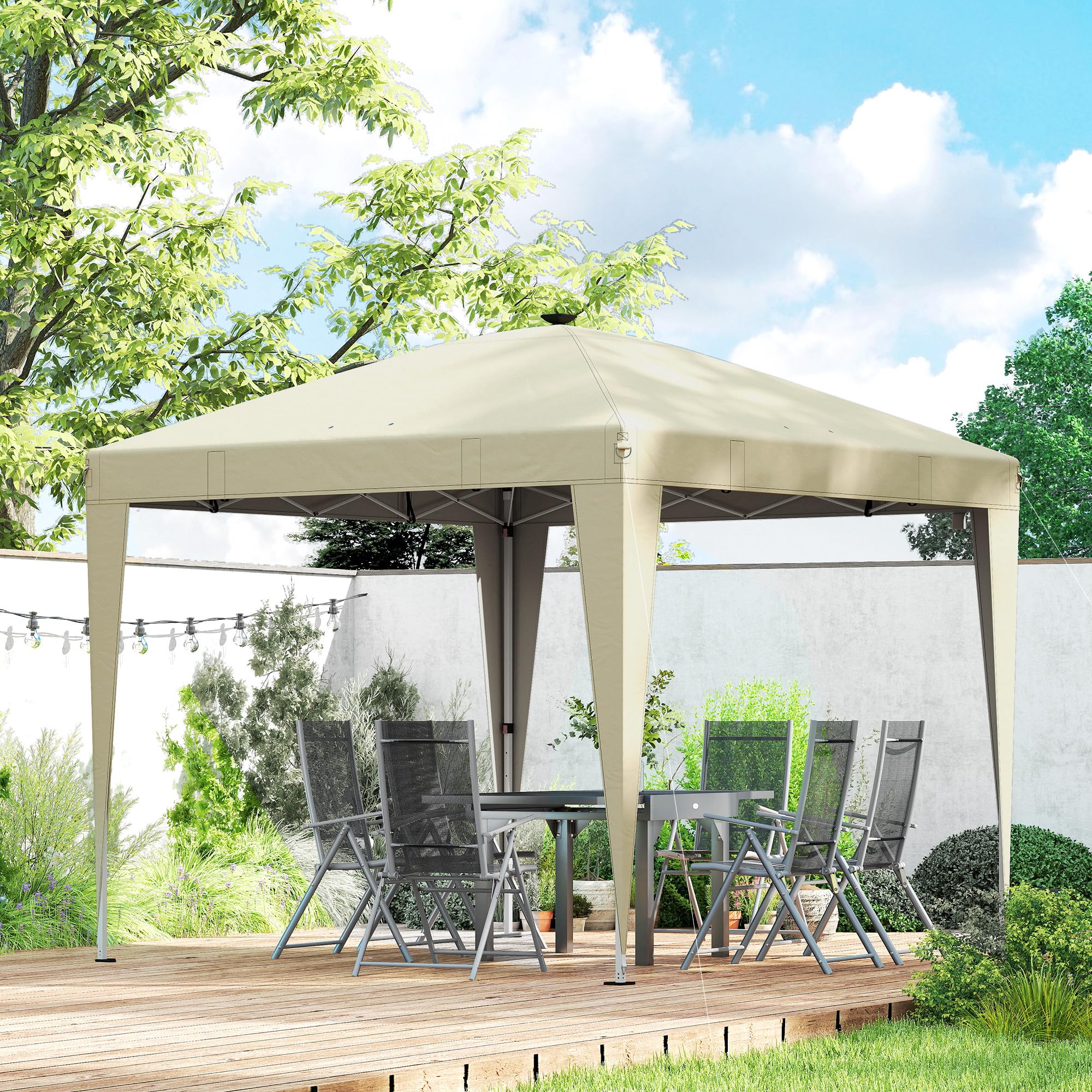 Outsunny Tonnelle de Jardin 3 x 3 m Éclairage Pop Up Télécommande Crème