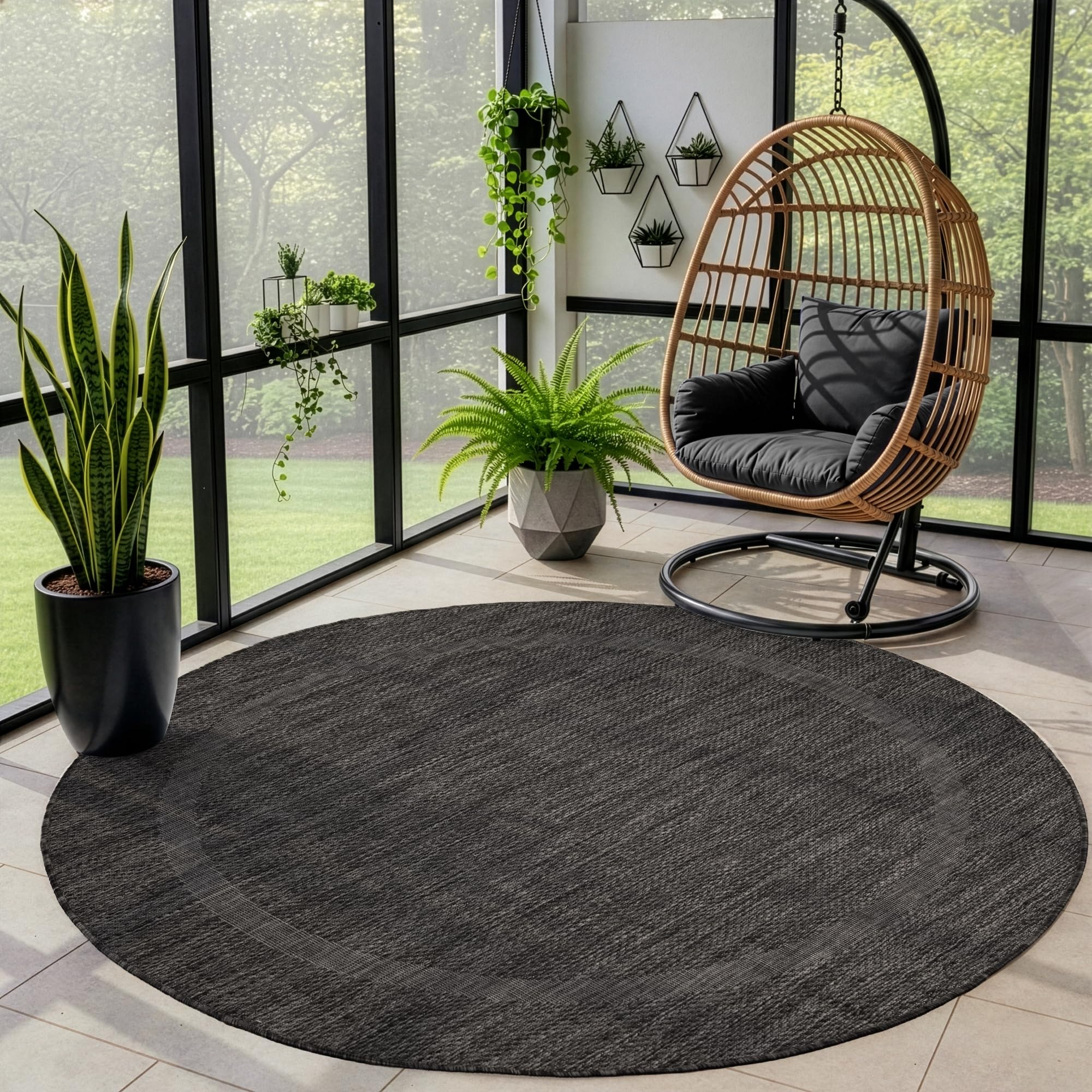 Outdoor Teppich Wetterfest Einfarbiges Design Terrasse Balkon Teppich Rund Küche Garten Sisal-Look Küchenteppich Läufer Flur