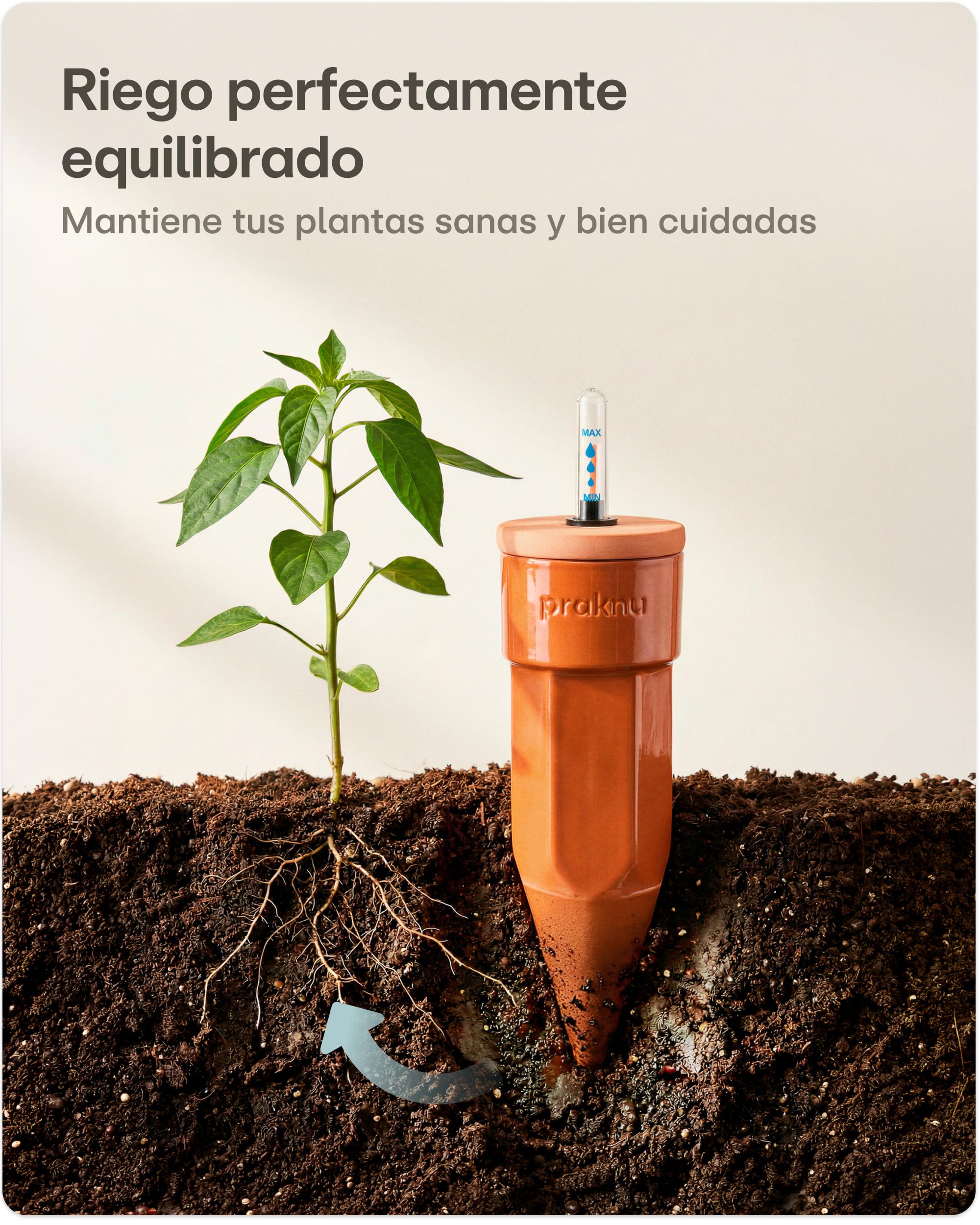 Praknu 3 x Conos de Riego de Terracota con Tapa e Indicador de Nivel de Agua – Hasta 10 Días de Riego Automático – Fácil Limpieza – Dispensador de Agua para Vacaciones