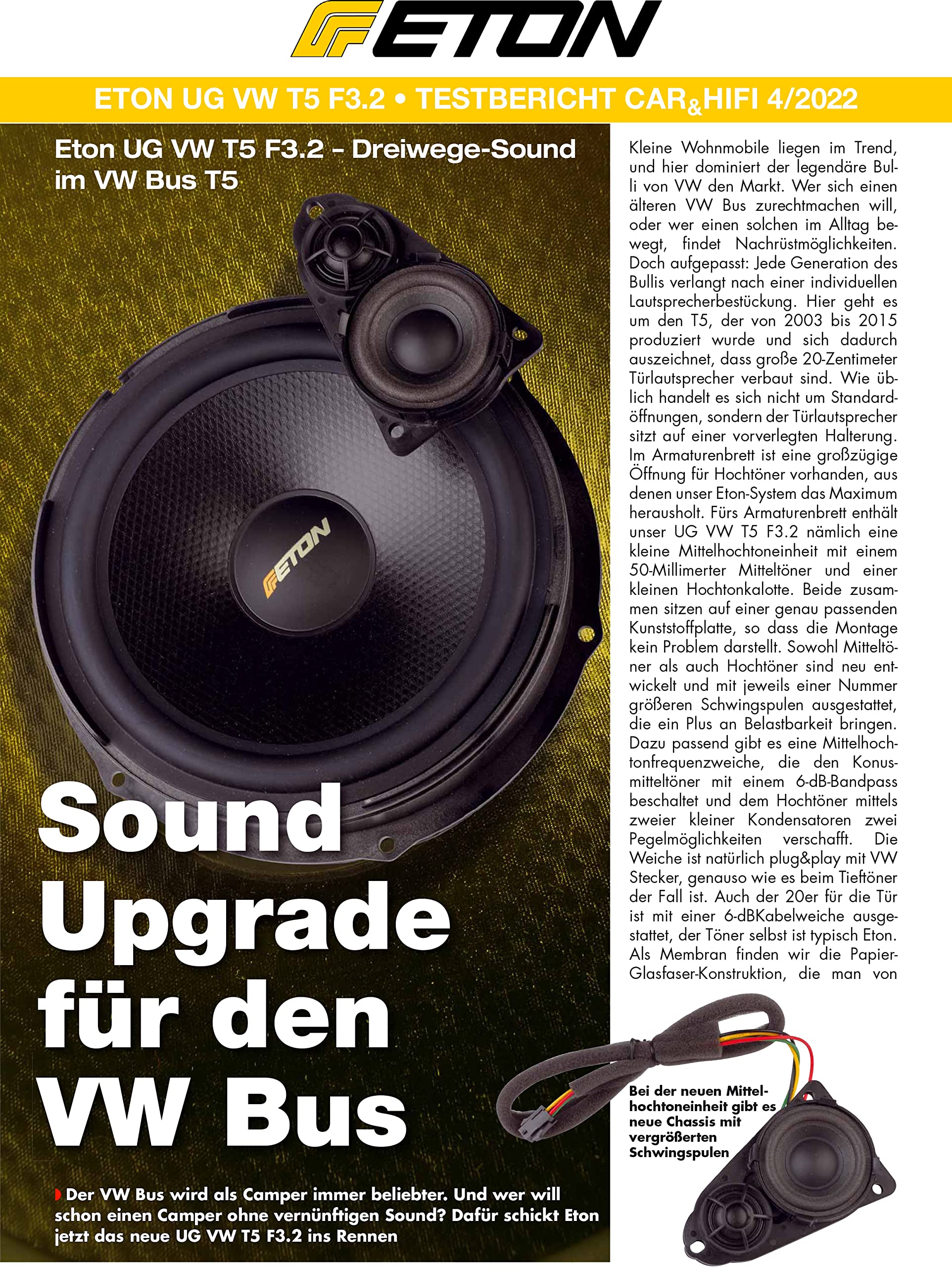 ETON UG VW T5 F3.2 – Audiophiles 3-Wege Komposystem, Plug & Play Lautsprecher Set, kompatibel mit VW T5 Transportern, Multivans und Reisemobilen, Soundsystem für die Vordertüren
