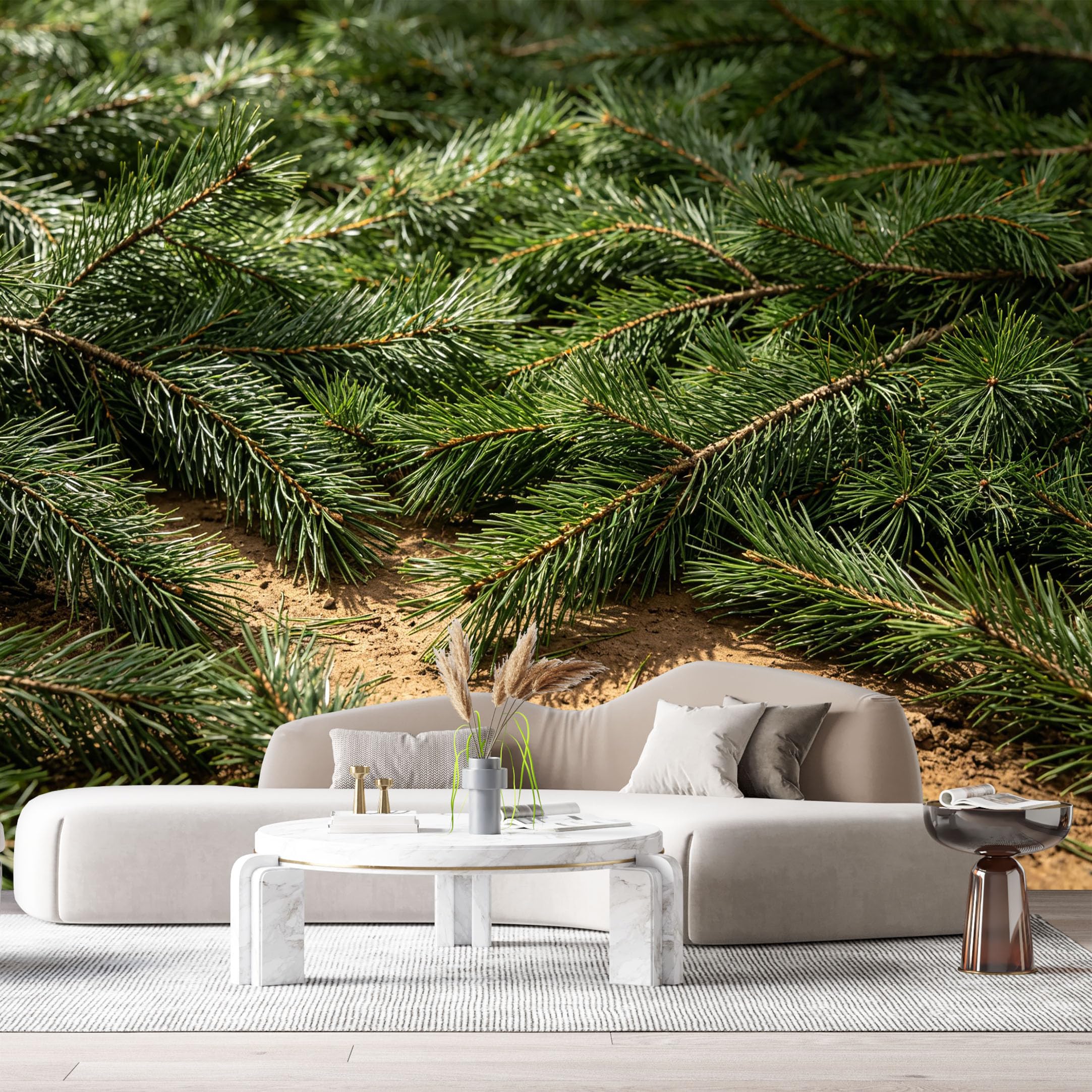 Custom Size Wall Murals Pine Forest Botanical Natural Green Needles Earth Texture SelfAdhesive Wall Fabric Removable Large Wallpaper for Photo Living Room