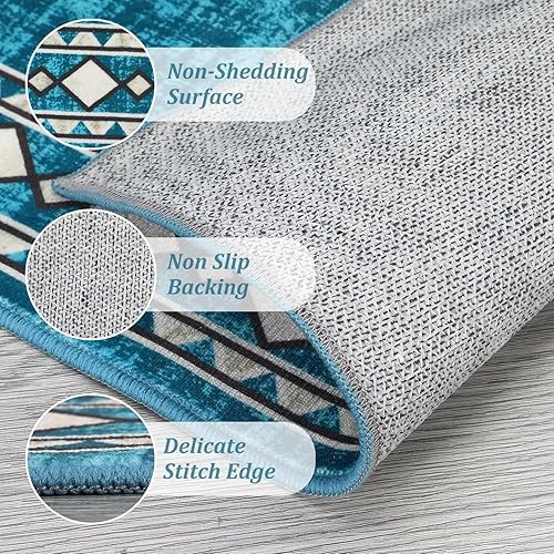 Miniatura 3 de FairOnly Alfombra de pasillo de 2 x 6 pies, lavable, antideslizante, diseño verde azulado, suave, alfombra de baño, alfombra interior para entrada,