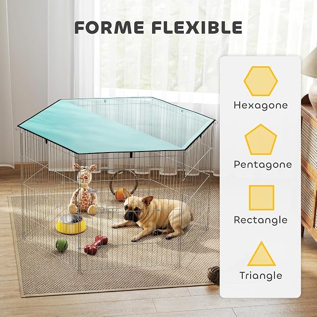 Foto 3 de 8 de PawHut Cercado Perros 8paneles con Techo 76cm conpuerta Plata Verde
