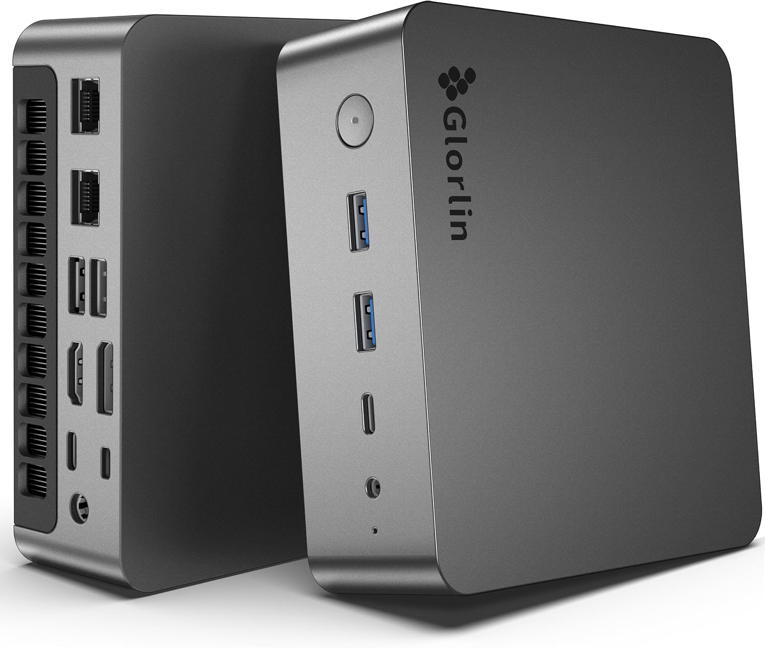 Glorlin AI Mini PC AMD Ryzen 7 Pro 8845HS CPU (Max 5.1GHz, 8C/16T) Radeon 780M Graphics Compact Gaming PC 16GB DDR5 RAM 1TB SSD Small Desktop Computer Dual 2.5GLAN 4K HDMI DP WiFi 6 BT 5.3 for Office