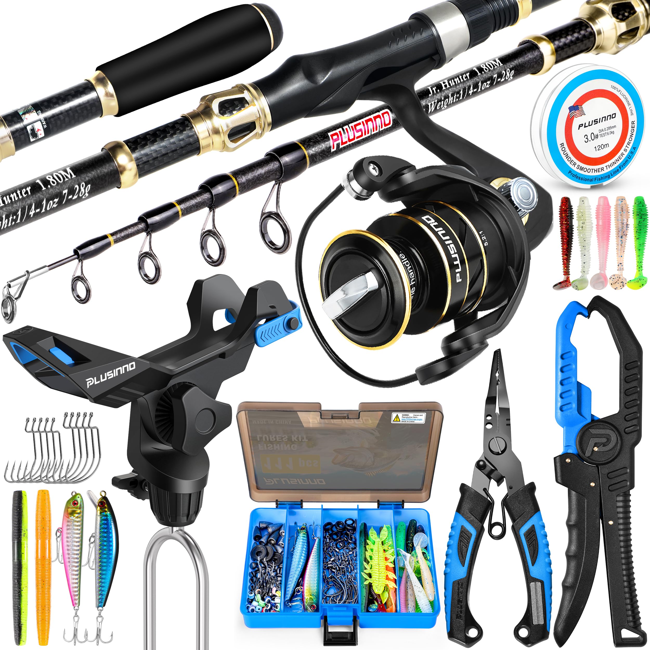 amazing fishing pole with tackle box fully loaded cheap Amazon.com: PLUSINNO Fishing Gear, Full Fishing Pole kit Include Fishing Rod  and Reel Combo, Bank Fishing Rod Holder, Tackle Box with Fishing Lures,  Fishing Pliers, Fishing Gifts for Men with Fishing Tool