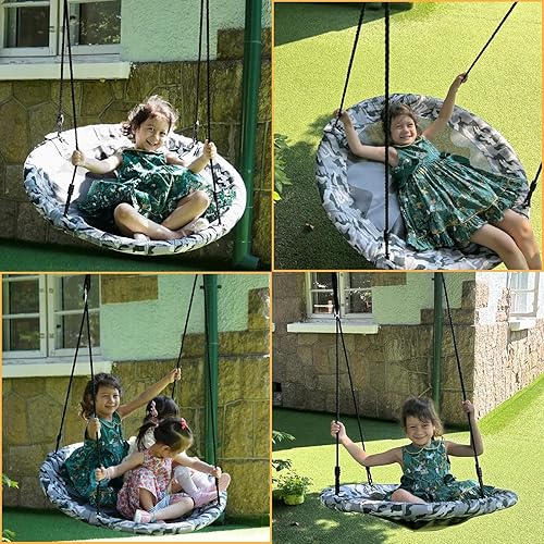 Miniatura 9 de Columpio de platillo – Asiento de columpio de árbol de 40 pulgadas con tela Oxford impermeable 900D para niños y adultos | Capacidad de peso de 700