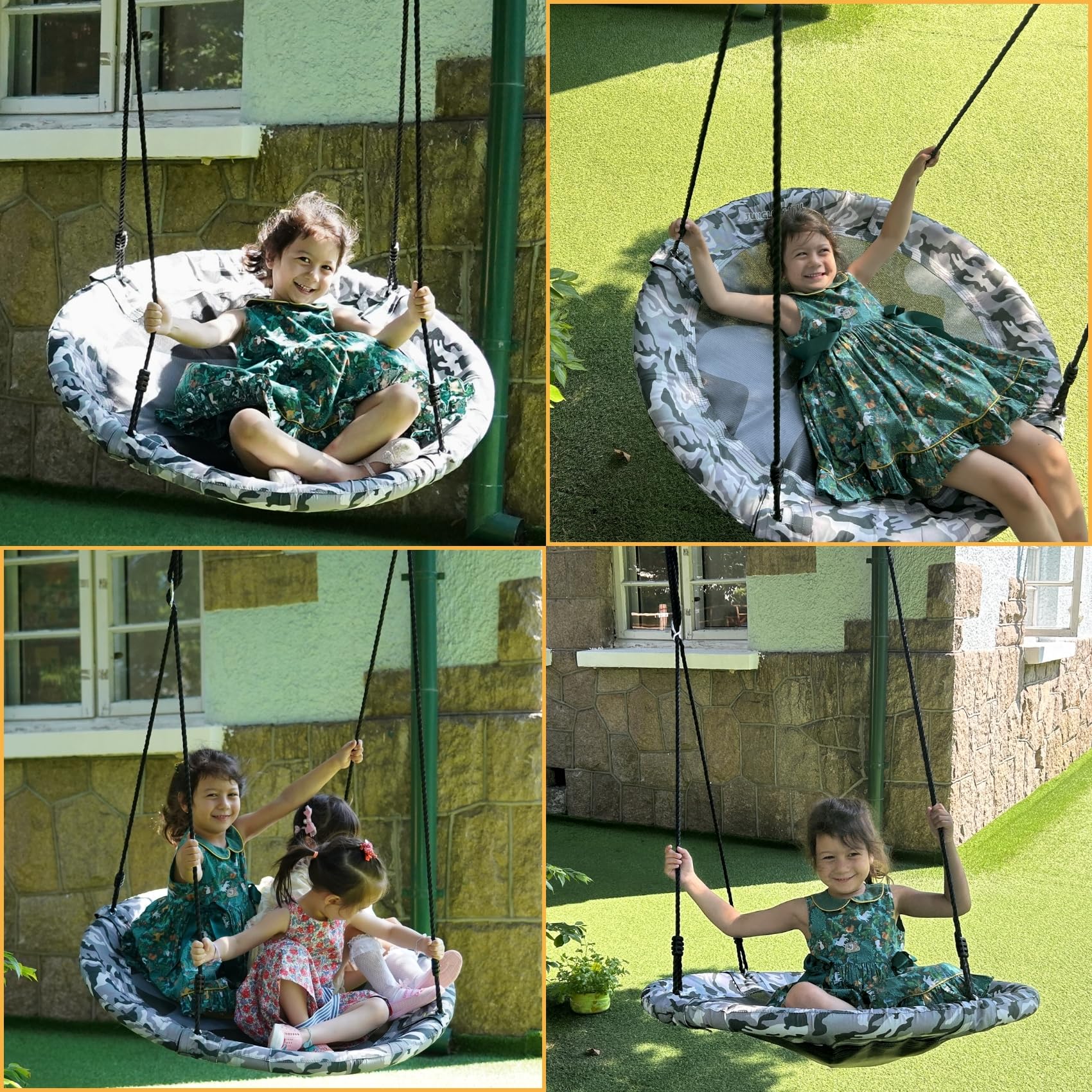 Zestaw huśtawek pod spodek, dla dzieci i dorosłych, 900D, wodoszczelna tkanina Oxford 40 cm, 100 cm, latające siedzisko z regulowaną liną do zawieszenia, do placu zabaw na świeżym