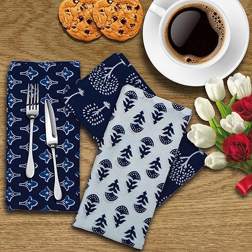 Miniatura 2 de DIYANAIMPEX 10 piezas de servilletas de tela de algodón con estampado de bloque manual hecho a mano Tamaño 16x16 pulgadas Servilletas impresas para