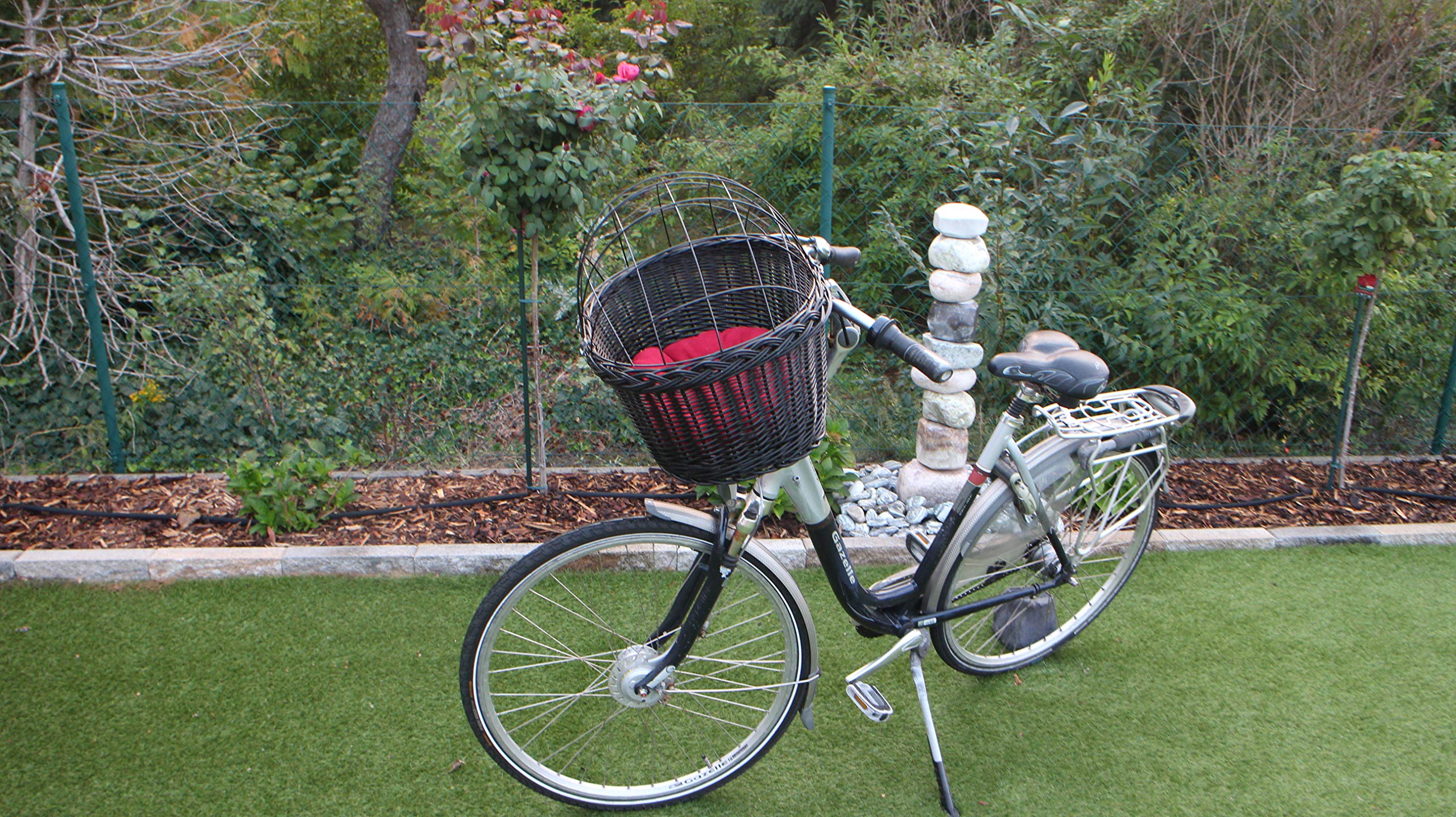 Marcus Hundefahrradkorb für Fahradlenker aus Weide mit Metallgitter und Kissen in Schwarz Lenkrad Weidenkorb Hundekorb Lenkerkorb Tierkorb Einkaufskorb Natur (mit Kissen)