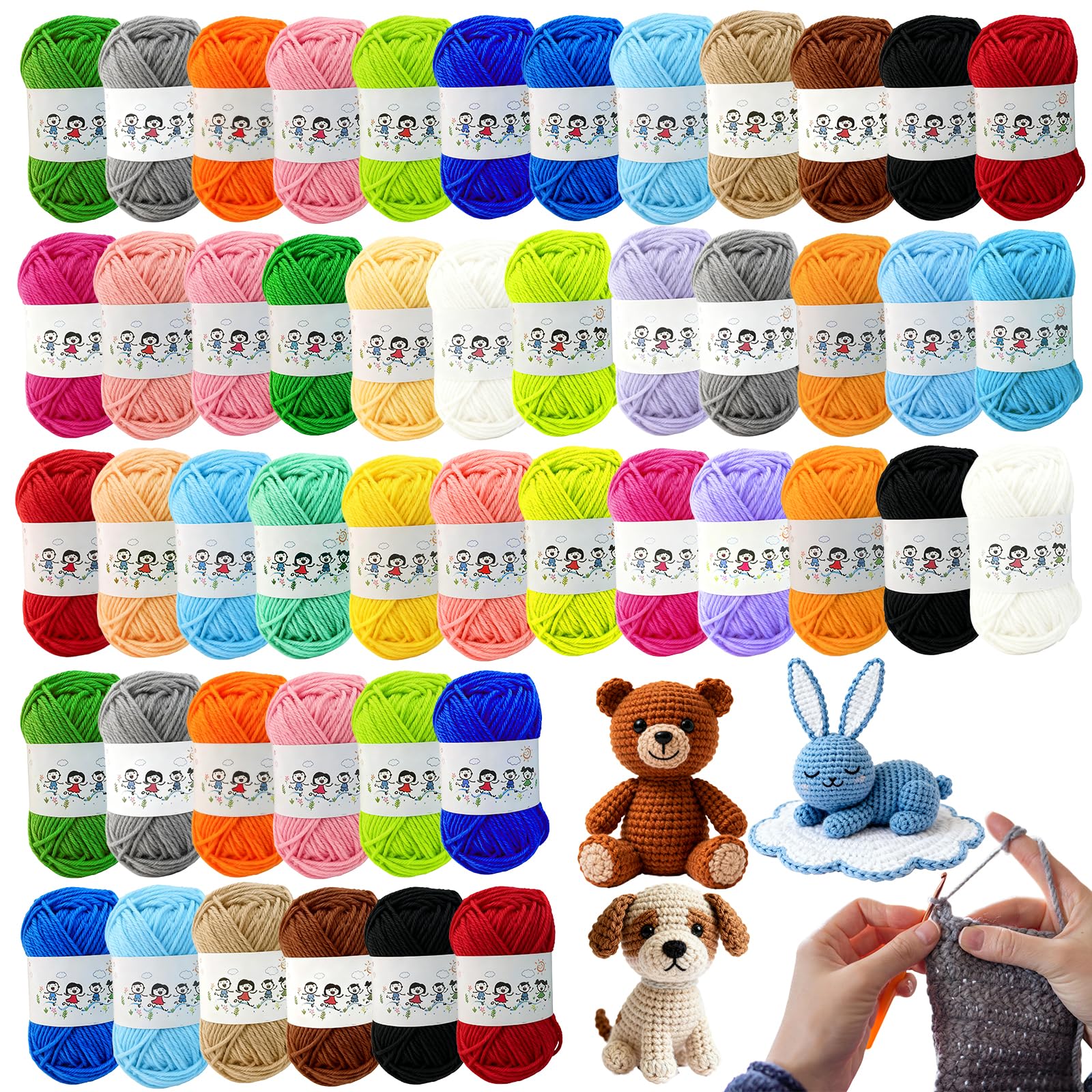 48 Pezzi di Lana Multicolore, Lana per Amigurumi, 10g/20m di Filato per Uncinetto, Lana per Maglia, Cotone, per Principianti, Lana Multicolore per Crochet, per Maglia, Uncinetto e Lavori Manuali