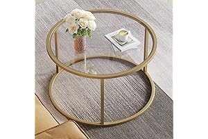 Mesita de café SAYGOER pequeña de cristal redonda dorada para espacios pequeños,...