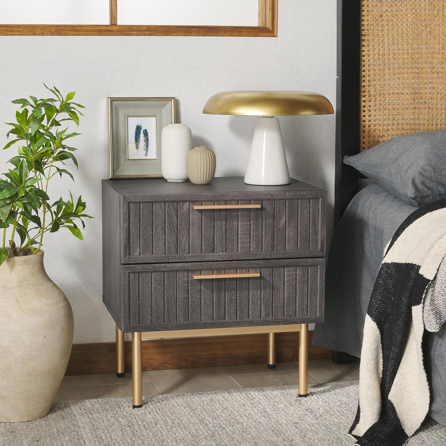 SAFAVIEH Home Collection Axelle Distressed Black/Gold 2-Drawer Nightstand