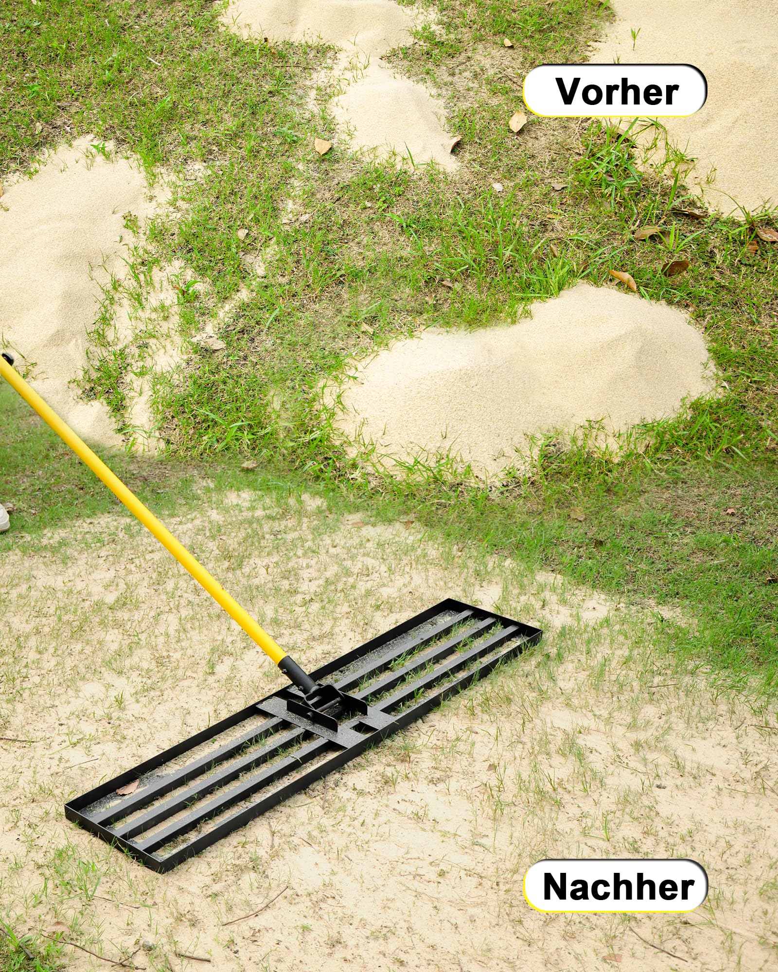Rasen-Nivellierungsrechen 2,13m 76 x 25cm Stahlgriff Nivellierwerkzeug für Hof Garten Golfplatz