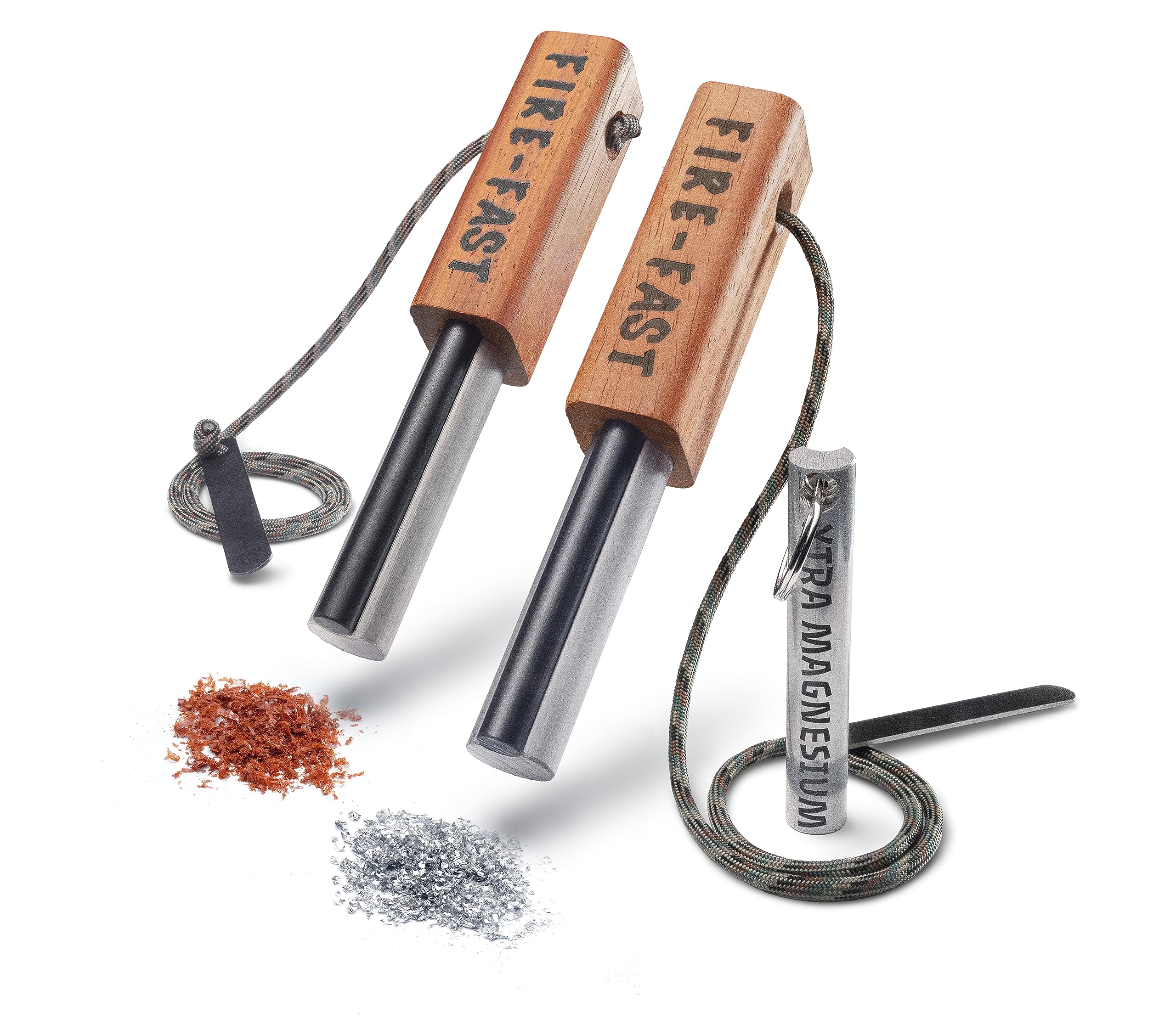 Fire-Fast Trekker Twin Feuerstarter mit Magnesiumstab, 2 Stück, inkl. Bonus Magnesiumstab, für Bushcraft, Camping, Wandern & Notfälle
