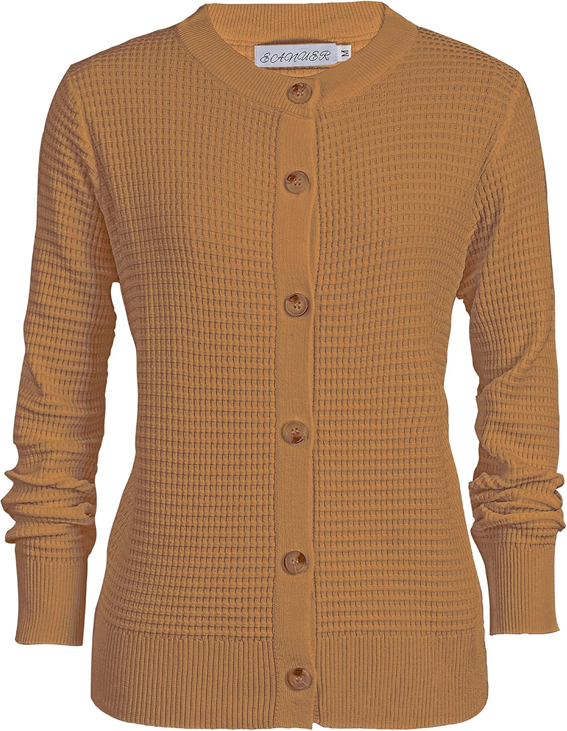 Women's Crew Neck Button Down Long Sleeve Solid Knit Classic Cardigan Sweater - Image 4