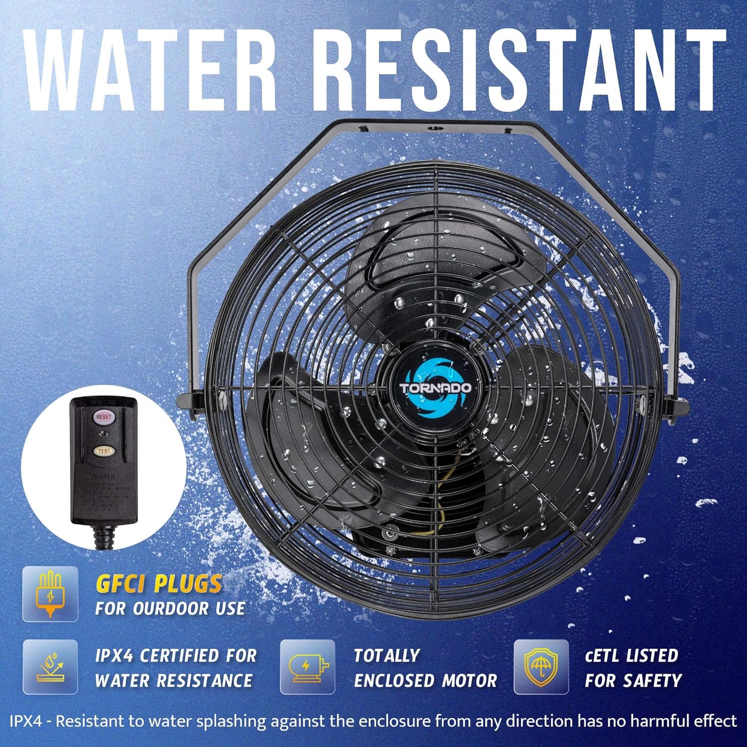 Tornado 12" 1650 CFM Wall Mount Fan Bundle With Power Cord Extension and Splitter