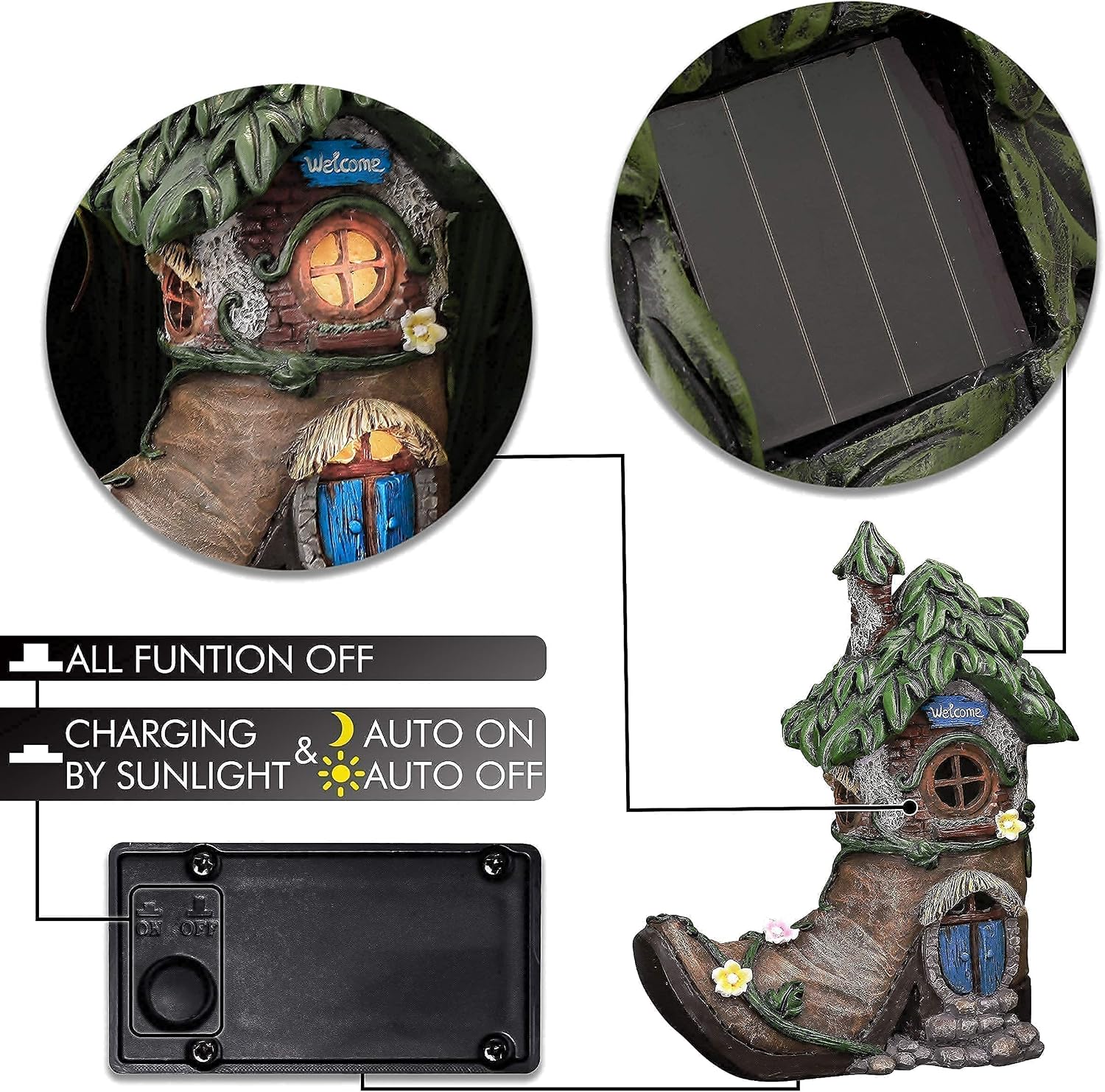 TERESA'S COLLECTIONS Garden Gnome Statue Value Bundle (2pcs) Outdoor Hanging Gnomes Statue & Solar Light Boot Fairy House Garden Sculptures Figurine for Home Lawn Patio Yard Tree Decoration