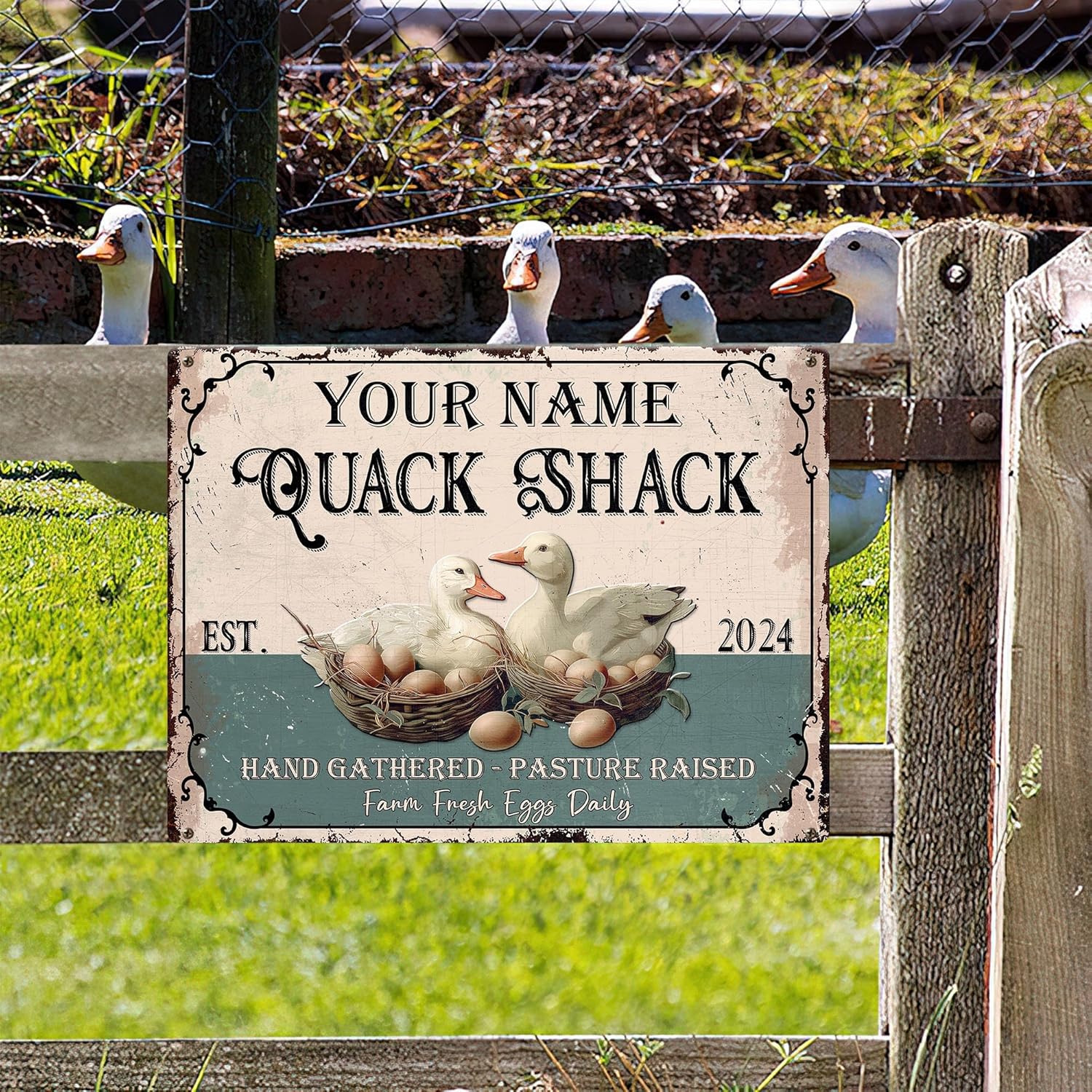 Personalized Duck Quack Shack Metal Sign, Rustic Style, Outdoor Metal Animal Sign for Duck House Decor