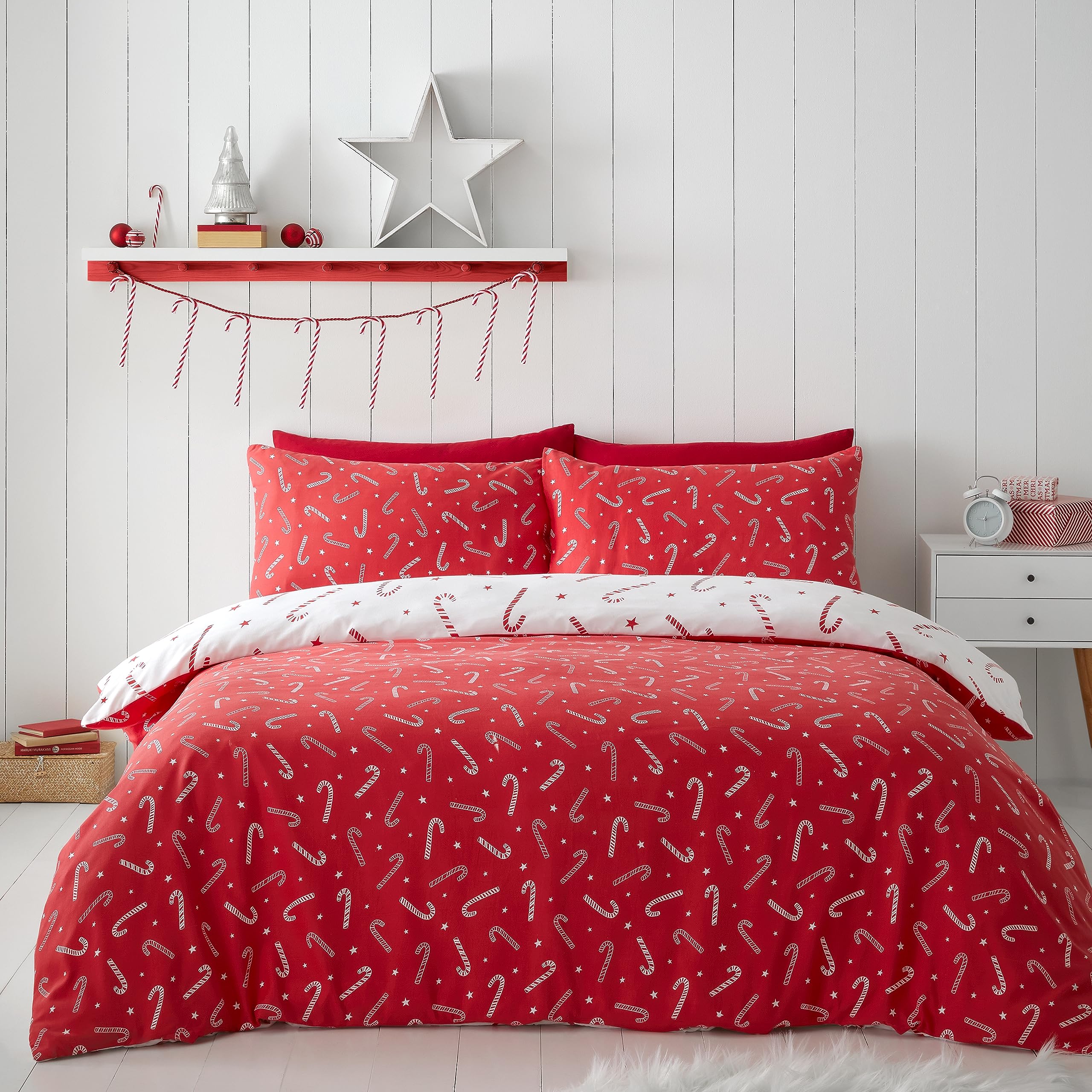 Copripiumino Catherine Lansfield Canterbury Check, 240x260 Cm, Rosso, In Cotone 100% Con 2 Federe