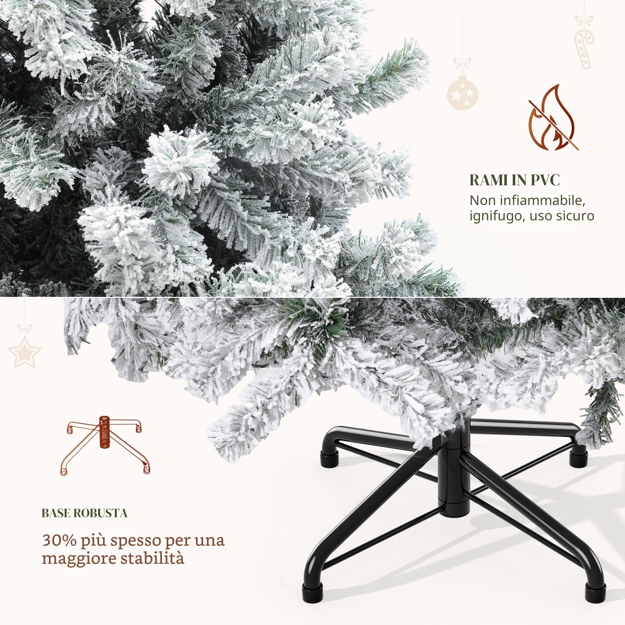 YITAHOME 229 cm, albero di Natale artificiale con neve, circa 1346 punte di abete con telaio pieghevole e supporto in metallo pieghevole, montaggio rapido per casa, ufficio, negozi, 229 x Φ115 cm