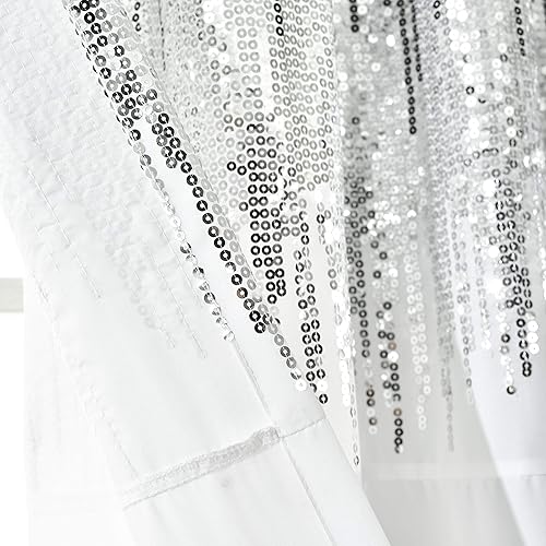 Miniatura 5 de Lush Decor Shimmer Sequins - Par de paneles de cortinas para ventana, 84 pulgadas de largo x 42 pulgadas de ancho, blanco y negro