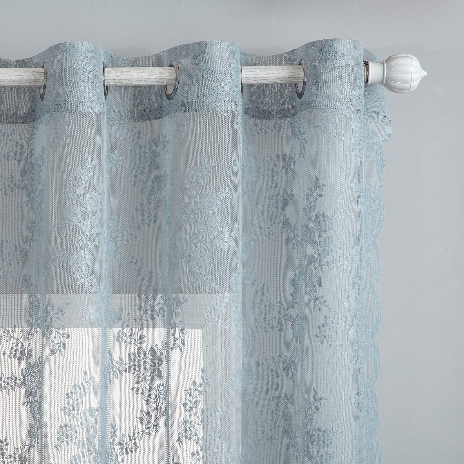 MIULEE Tende di Pizzo-Tende Grigio Chiaro per Finestre in Pizzo Trasparente Ricamate Floreali per Camera da Letto Soggiorno, Tenda Ricamate con Occhielli, 2 Pezzi Tenda, 2 X150x245cm(LxA)