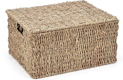 Miniatura 4 de Trademark Innovations Juego de 3 cestas rectangulares de hierba marina con tapas (tamaño grande)