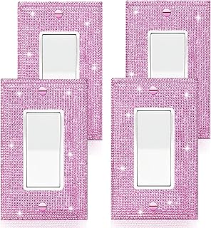Gaocai 4 Pcs Shiny Silver Pink Rhinestones Outlet Covers Wall Plate Single Toggle Decorative Switch Plates And Outlet Covers Rhinestones Light Switch Cover