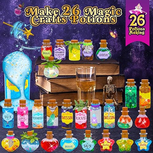 Miniatura 4 de Kit de pociones mágicas de hadas para niños, 26 botellas de pociones mágicas mixtas de mago mágico, kit de manualidades de pociones misteriosas,