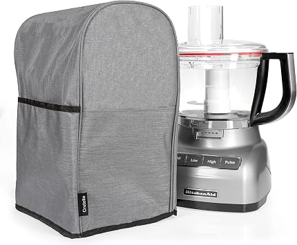 Crutello Food Processor Cover with Storage Pockets for Medium 7-10 Cup Size, Fits Various Brands, Food Processor Dust Covers For Kitchen Counter