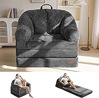 MAXYOYO Folding Sofa Bed with Backrest - 2-in-1 Convertible Bean Bag Chair to Floor Lounger, Handle for Easy Storage, Dark Grey