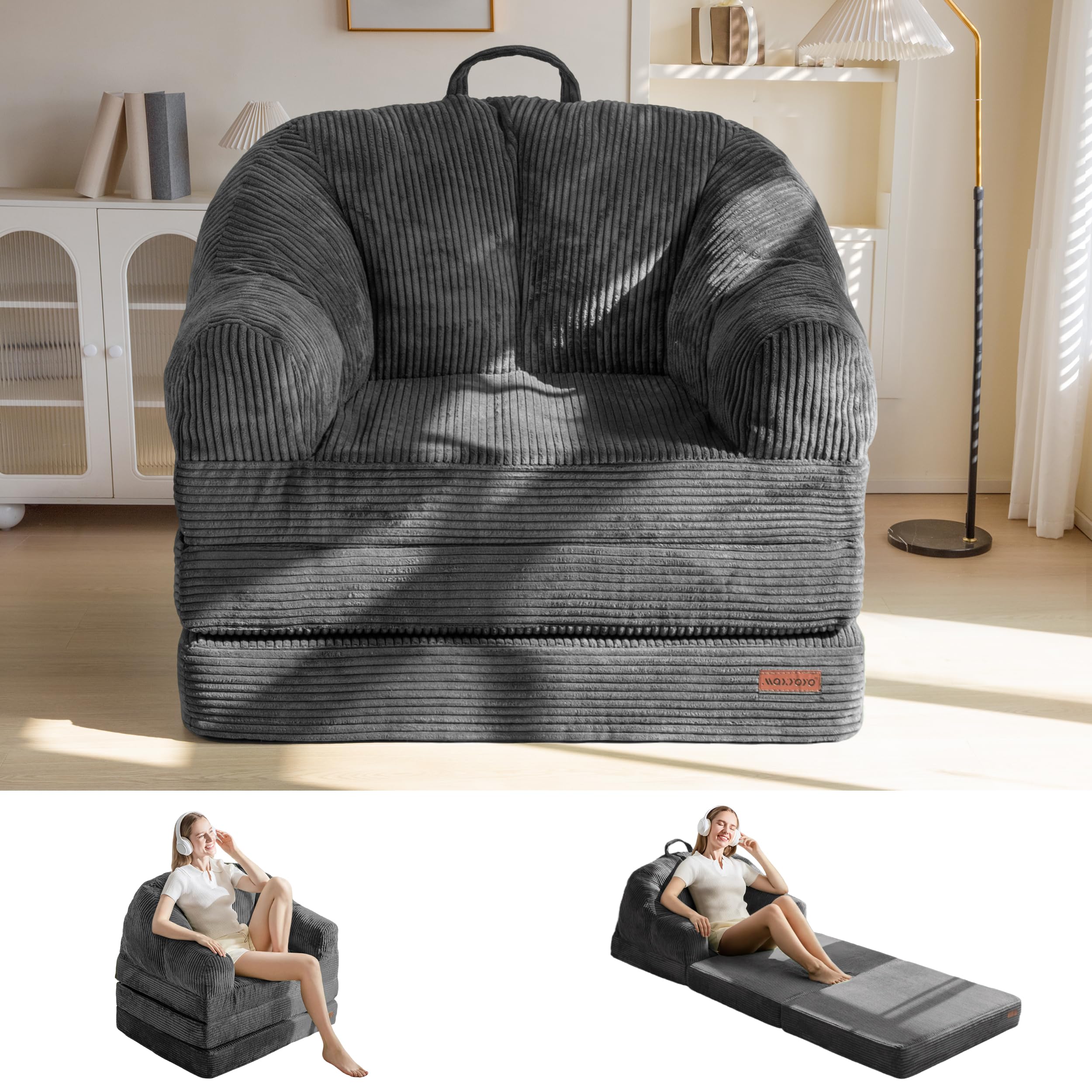 MAXYOYO Folding Sofa Bed with Backrest Boneless Fold Out Couch Bed with Handle 2 in 1 Convertible Bean
