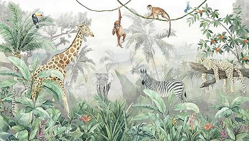 Miniatura 2 de Papel tapiz infantil con diseño de niveles tropicales y animales de safari para pared, dormitorio, sala de estar, fondo de TV, sofá (no autoadhesivo)