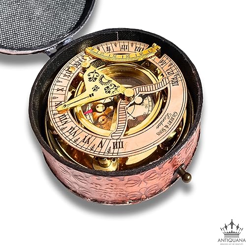 Miniatura 7 de ANTIQUANA Brújula de reloj de sol de latón antiguo y cobre, reloj de reloj de sol en caja regalo reloj de sol barco réplica reloj (BS1)