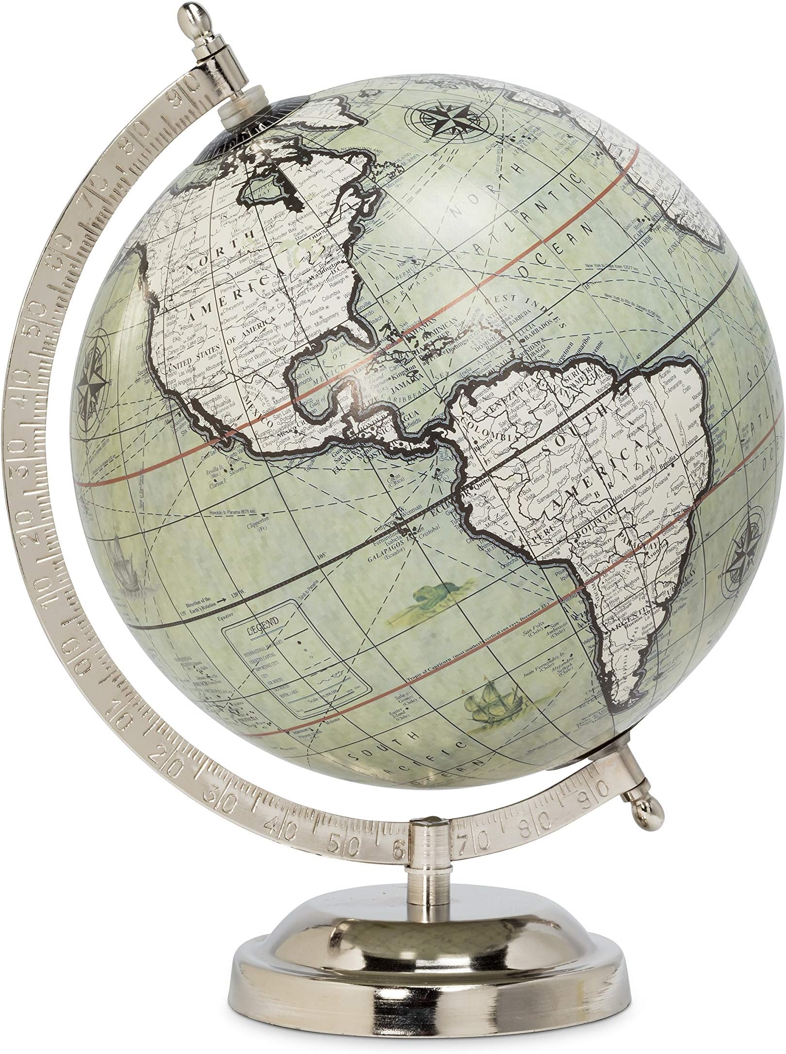 57-LATITUDE-17 Spinning Small Decorative Globe, Green/Black, 11" H