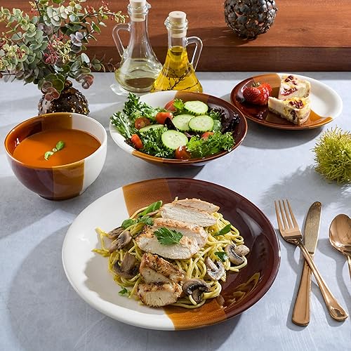 Miniatura 2 de Gibson Elite Autumn Canopy - Juego de vajilla de cerámica con doble tazón, servicio para 4 (16 piezas)