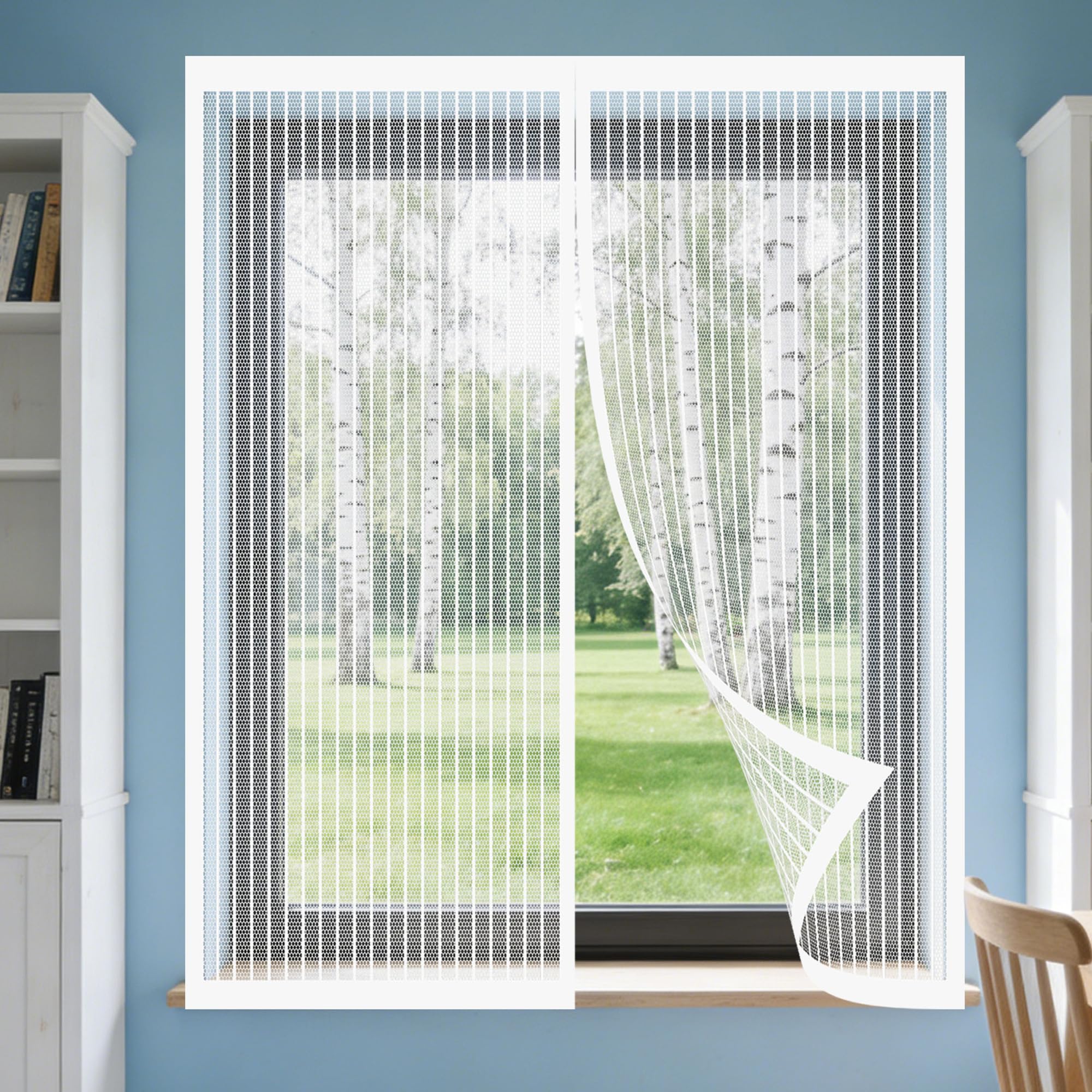 DIY Fly Screen Windows 155 x 130 cm Selfadhesive Tape Adjustable DIY Window Fly Screen Excellent Ventilation While Blocking Bugs for Living Room Bedroom Offfice, White