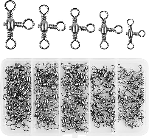 AGOOL Juego de 3 giros de pesca de 3 vías – 100 piezas de línea cruzada de barril giratorio de pesca con giro en T triple cruz giratorio conector de