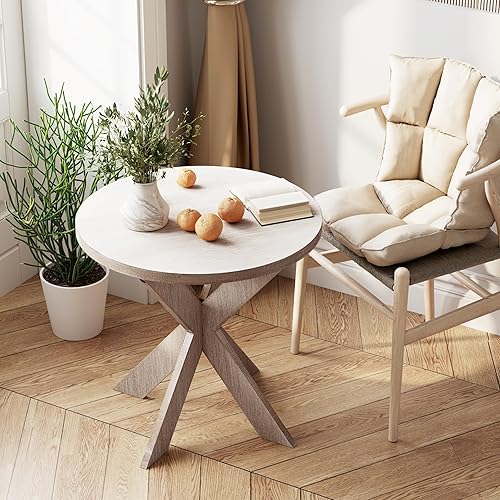 Miniatura 4 de Mesa auxiliar de patas cruzadas de granja, mesa auxiliar francesa para familia, comedor o sala de estar, espacios pequeños, moderna, redonda, Pierna