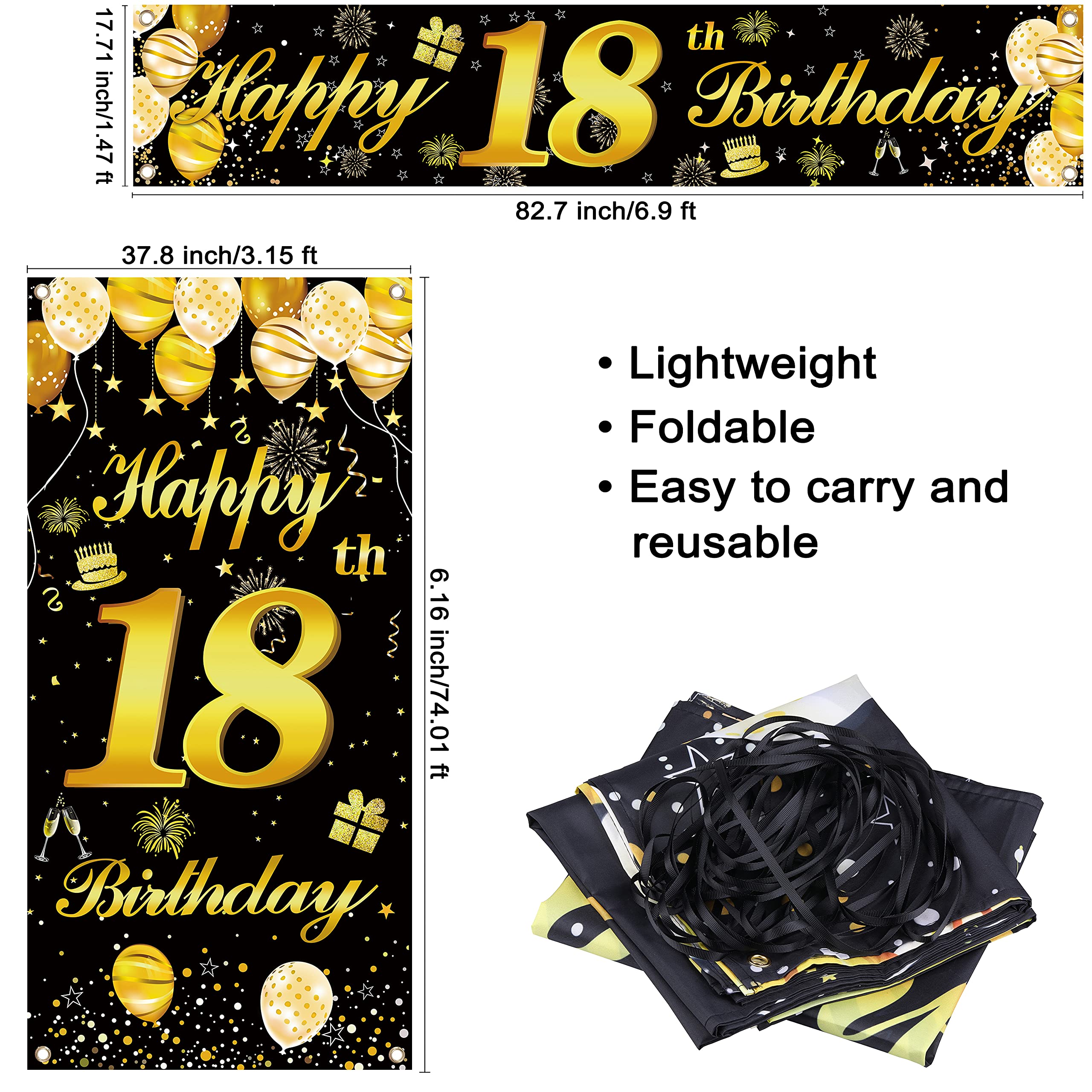 Unique Party 'Happy 18th Birthday' Folienbanner – 2,74 M Glitzernd In Schwarz/Silber Für Mottopartys