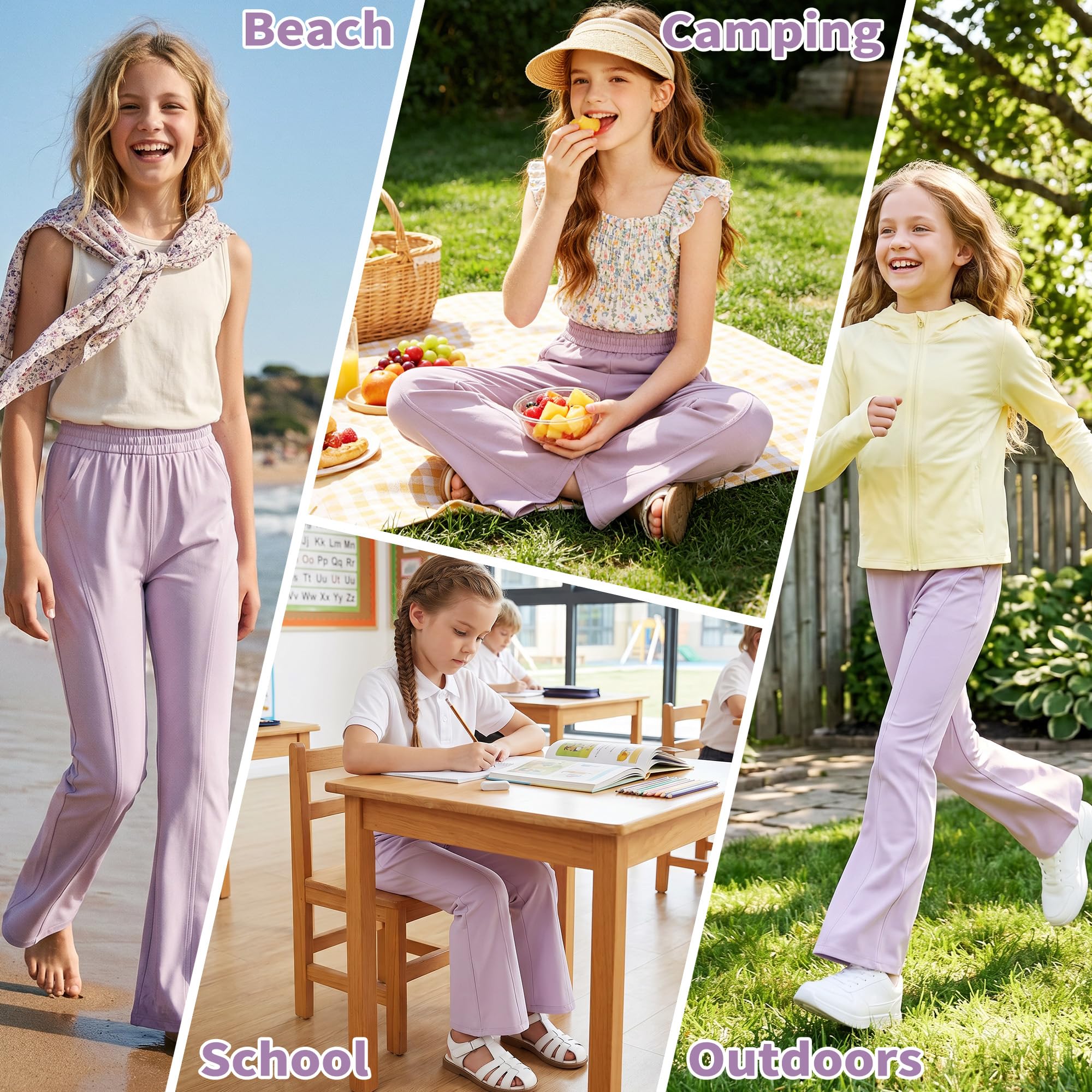 Pantaloni Sportivi Svasati Ragazze UPF 50+ Pantalone 5-15 Anni | Seta di Ghiaccio, Pantalone Jogging, Vita Alta con Tasche, Traspirante, Elastici Estate Pantaloni, Bootcut Casual Scuola