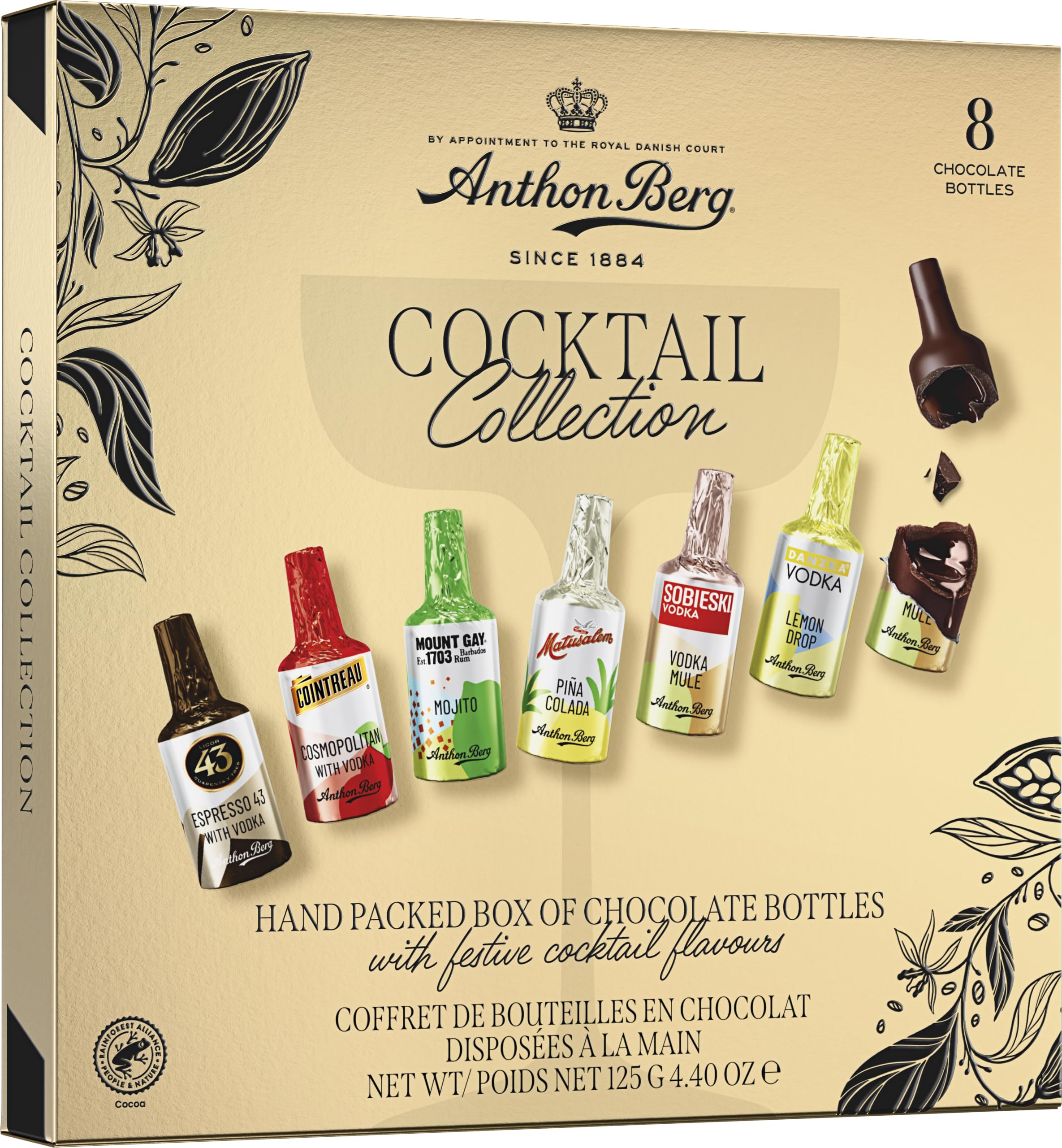 Anthon Berg 8 Dark Chocolate Cocktails, Famous Spirits with a Delicious Liquid Filling, 125 g (Pack of 1)