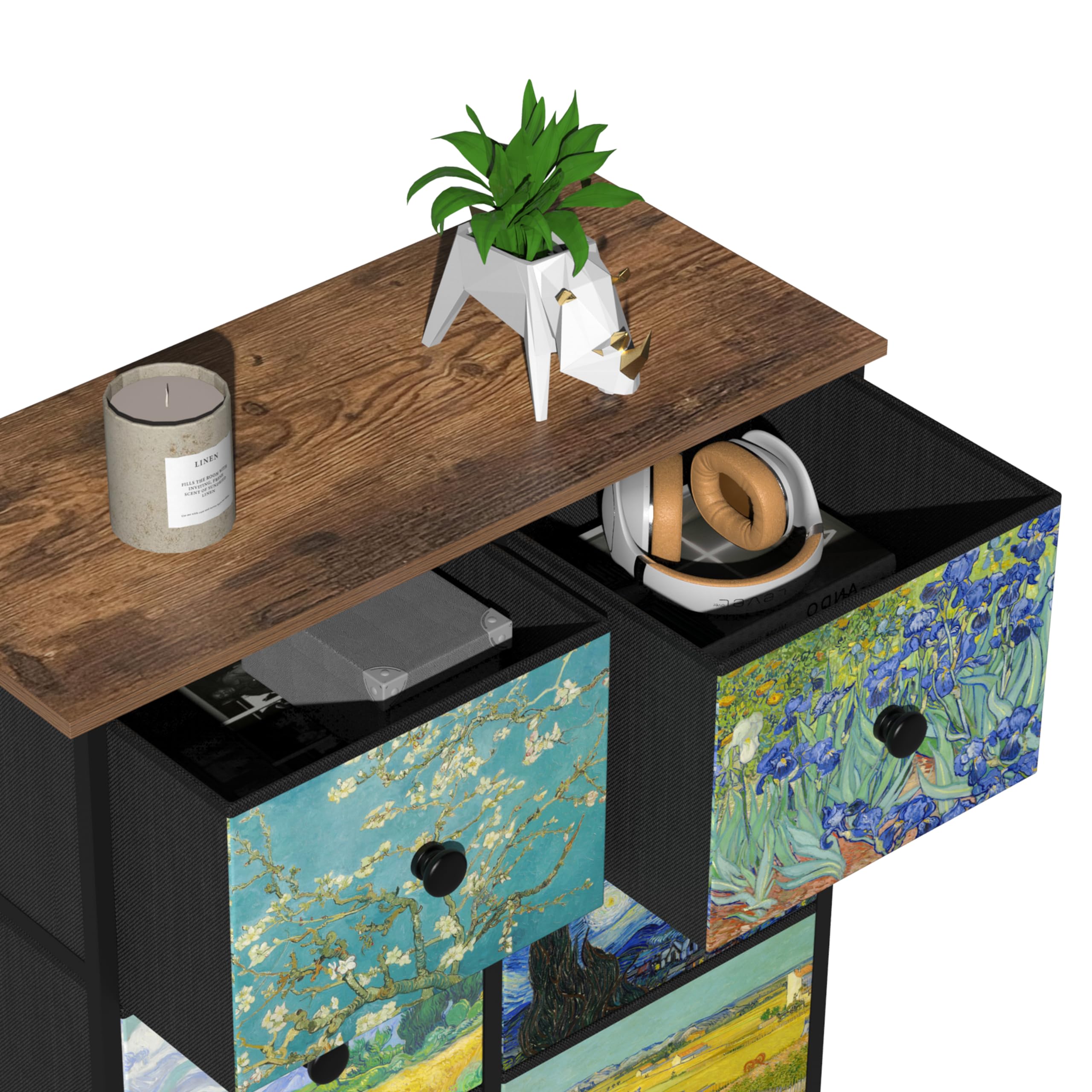 VEDECASA - Cassettiera sottile, alta, con 8 cassetti , motivo Van Gogh, per cameretta dei bambini, soggiorno, corridoio, camera da letto, ufficio, struttura in metallo e pannello in legno