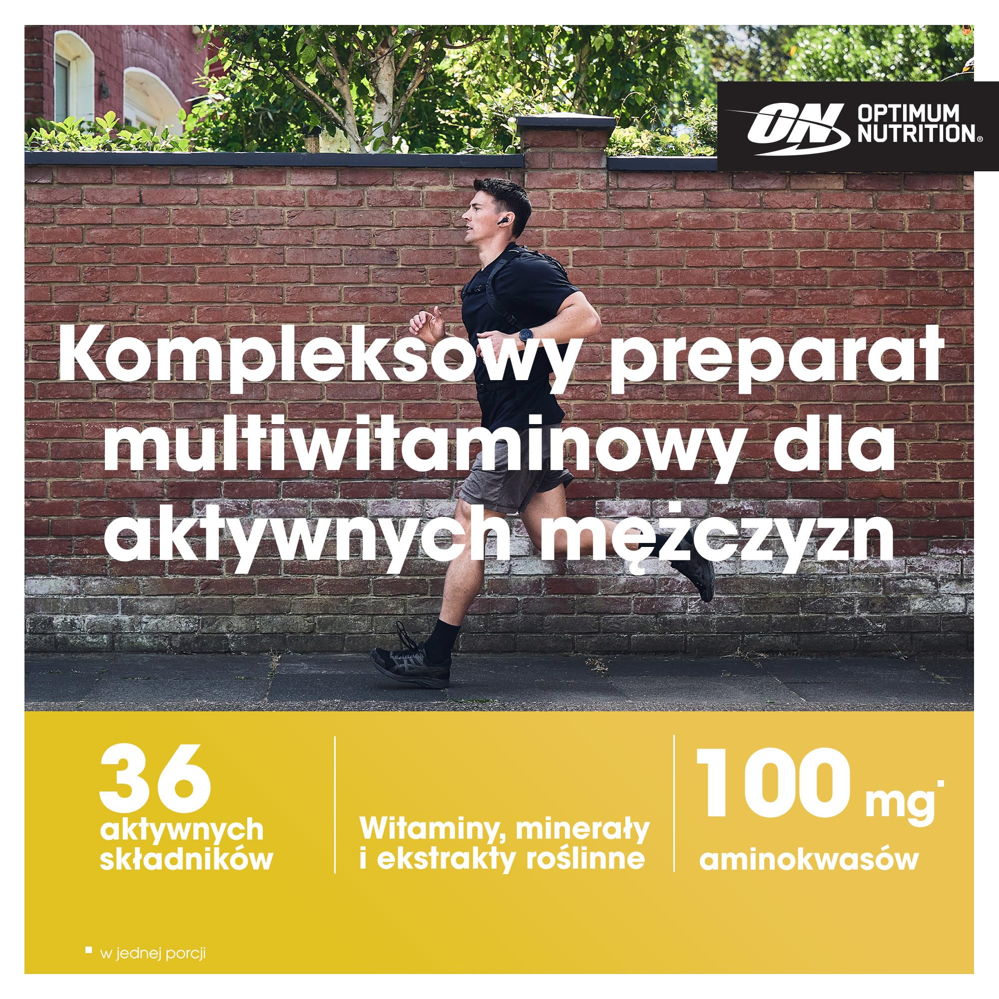 Opti-Men Multi-Vitamin Optimum Nutrition – suplement dla mężczyzn, zawiera witaminy D, C, B6 i aminokwasy, bez dodatków smakowych, 30 porcji, 90 kapsułek