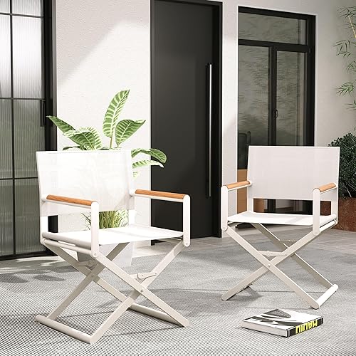 Grand patio Juego de 2 sillas plegables tipo honda para exteriores, reposabrazos de madera en veta de madera, para exteriores, color albaricoque