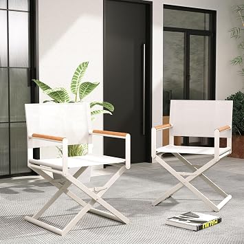 Grand patio 2-Pack Folding Sling Chairs, Outdoor Chair Set of 2, Woodgrain Armrests Patio Chairs, Outdoor, Apricot
