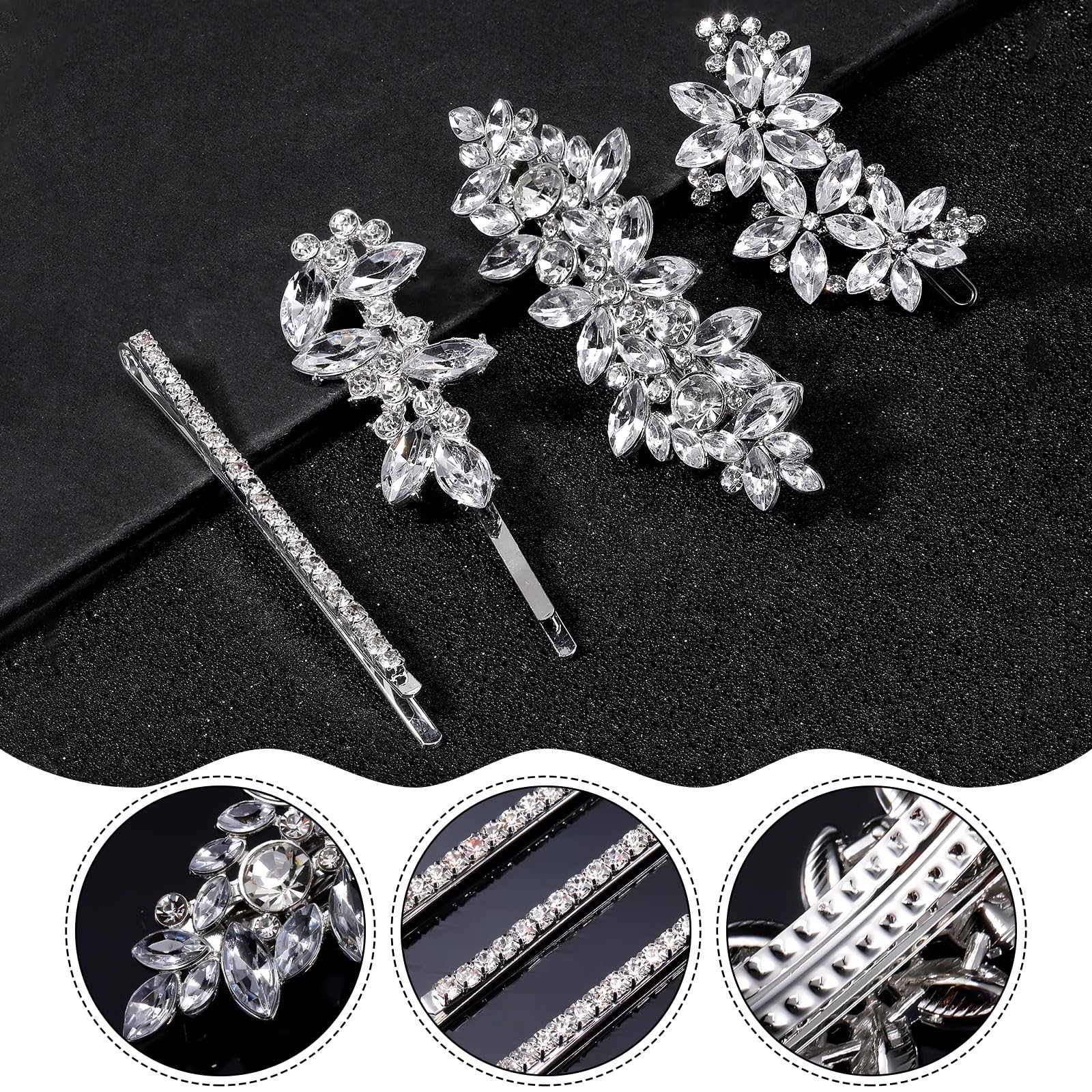 Janinka 10 fermagli per capelli da sposa con strass, forcine per capelli da sposa, forcine argentate per capelli a forma di foglia e fiore, eleganti accessori per capelli per sposa, donne e ragazze