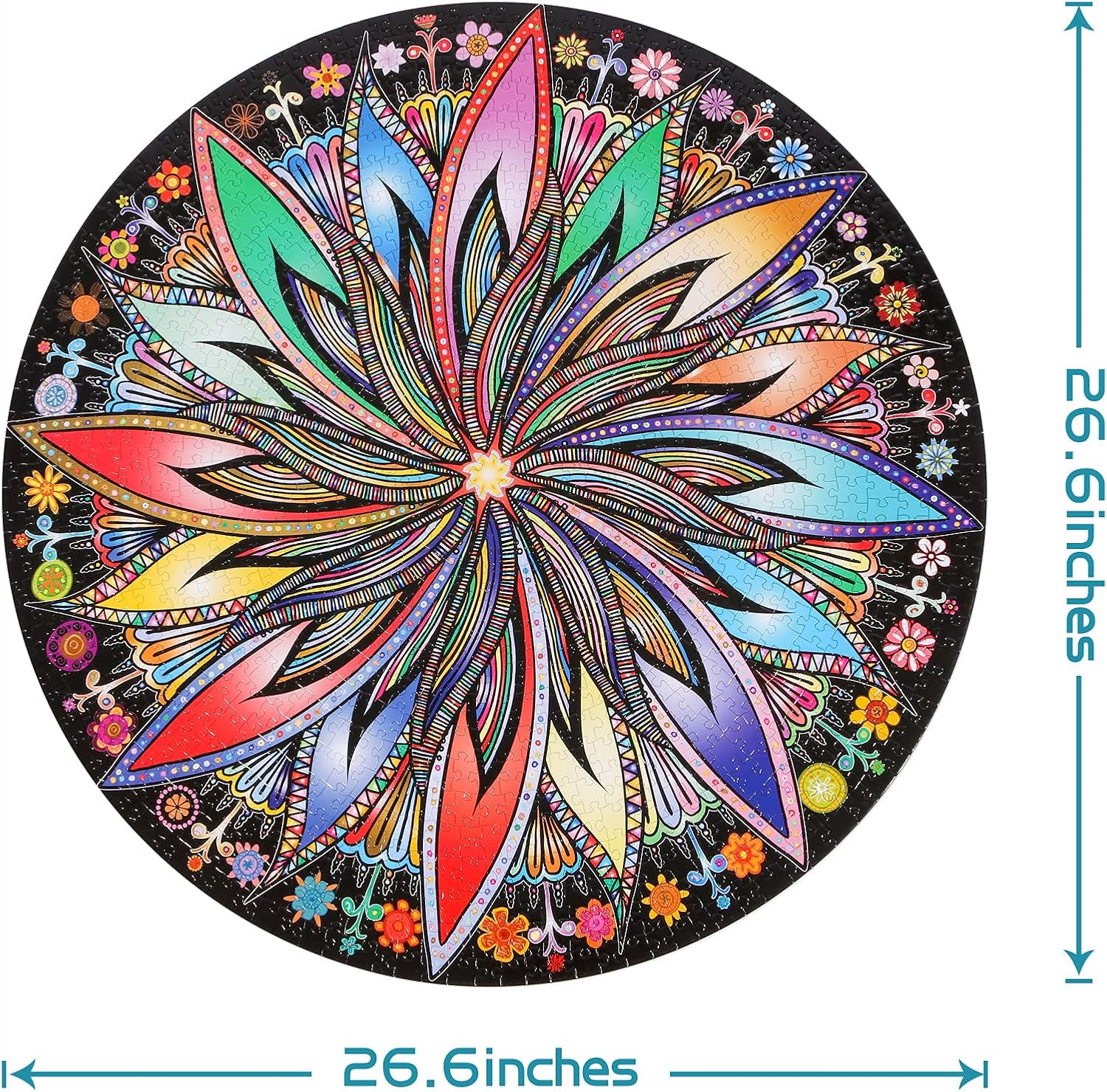 Bgraamiens Puzzle-Blooming Flowers-1000 Pieces Creative Geometric Round Blue Board Colorful Mandala Jigsaw Puzzle