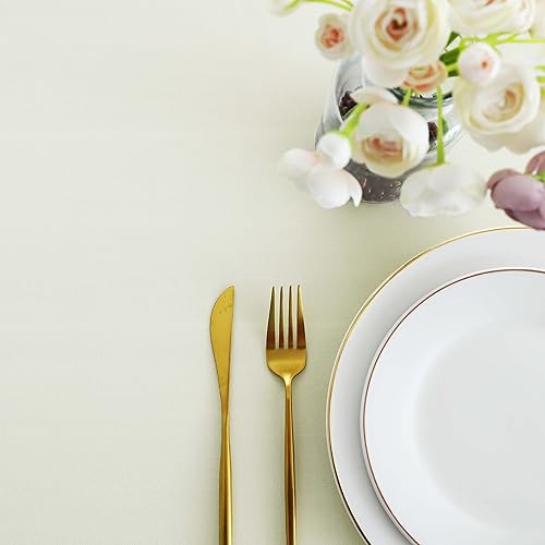 Miniatura 7 de FOLINS&HOME Mantel redondo color crema de 60 pulgadas, impermeable, resistente, sin arrugas, tela de poliéster, mantel circular, a prueba de