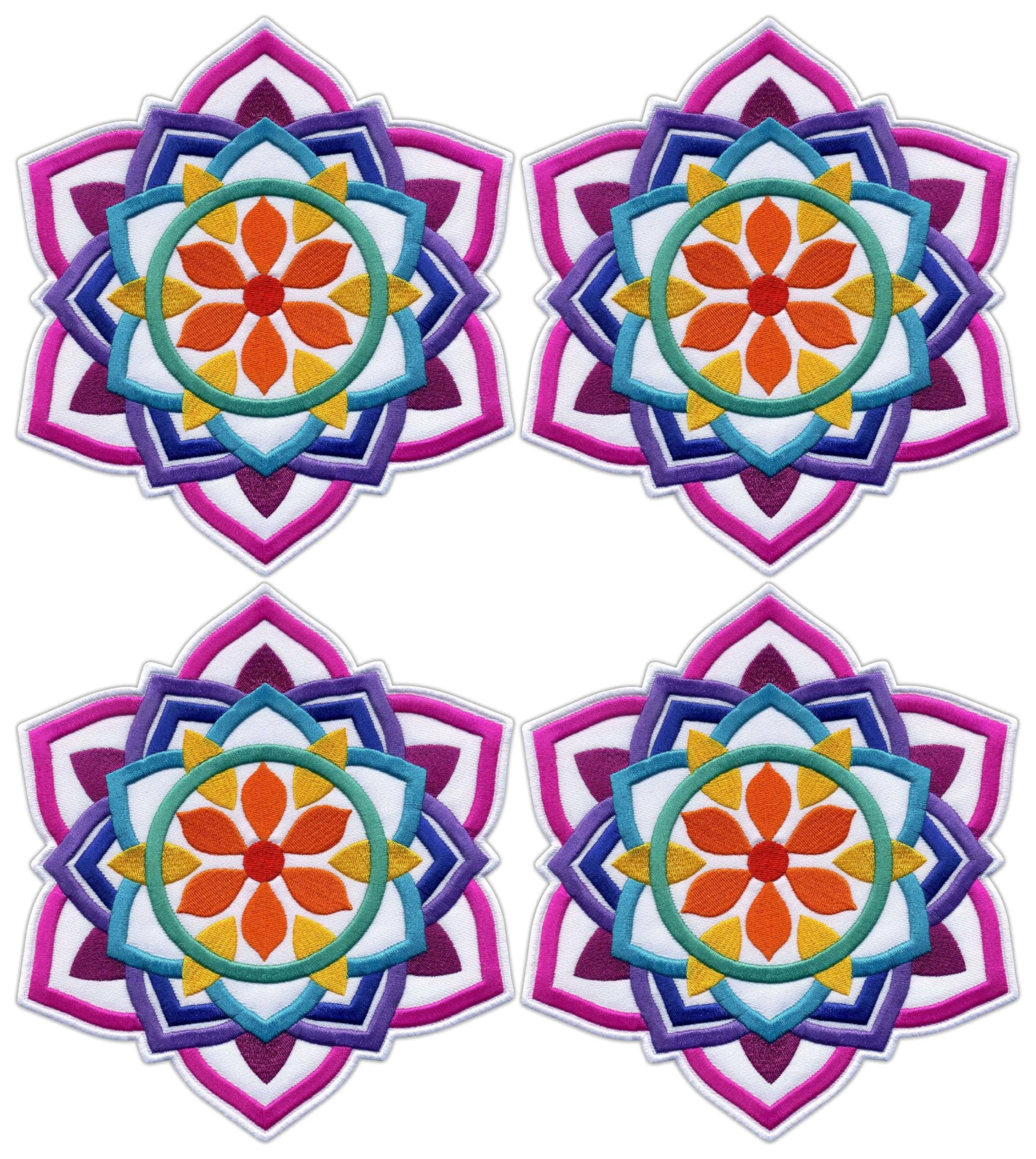 Set of Four - Mandala - White Big 8" - Back Patch - Iron-on/Heat Seal Backing - Embroidered Patch/Badge/Emblem